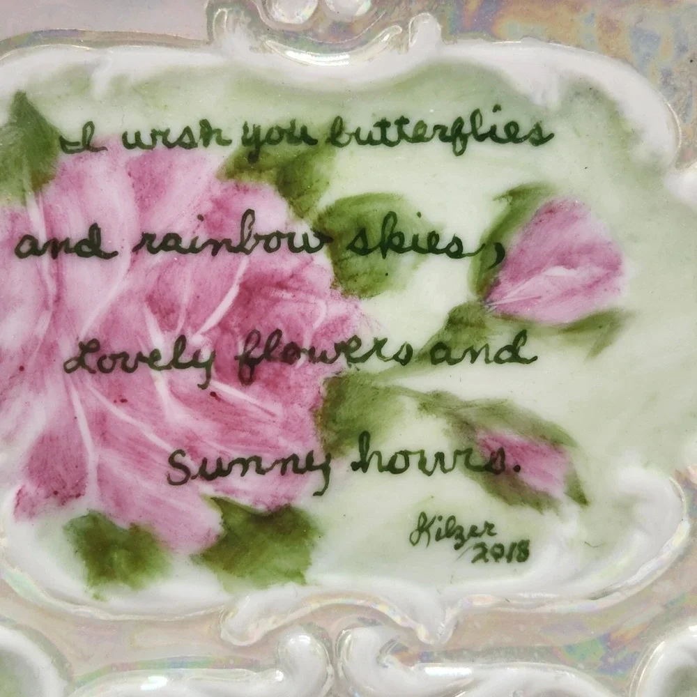 VICTORIAN Tea Rose Platter Formalities Tray Plate Hand Painted Porcelain Lace...